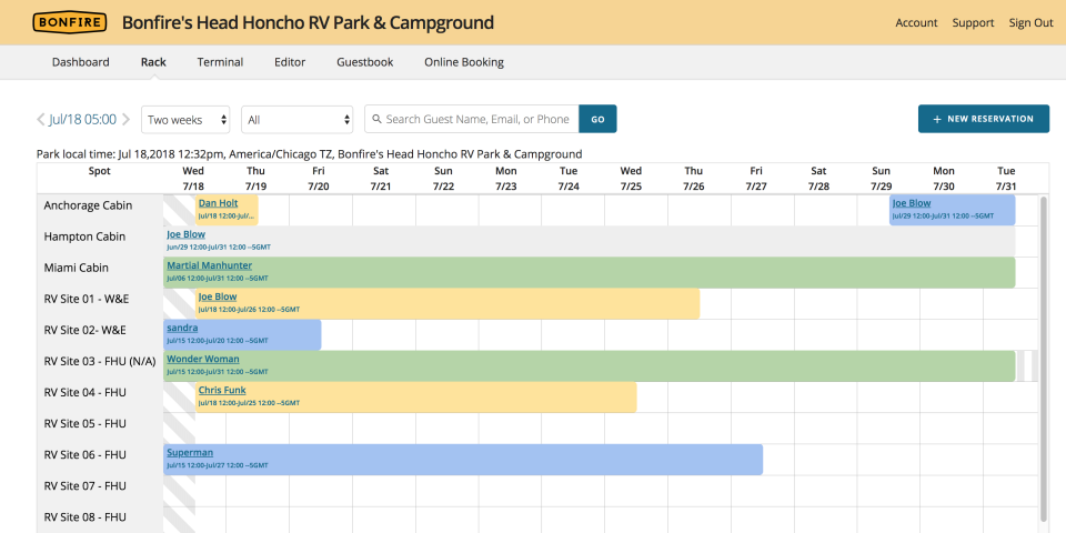 screenshot of Bonfire Campground Management